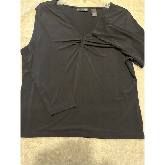Womans Stretch Black Top VNeck Shirred Front Size XL APOSTROPHE Spandex - Picture 10 of 12
